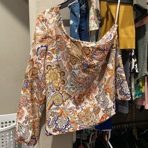 One shoulder paisley top